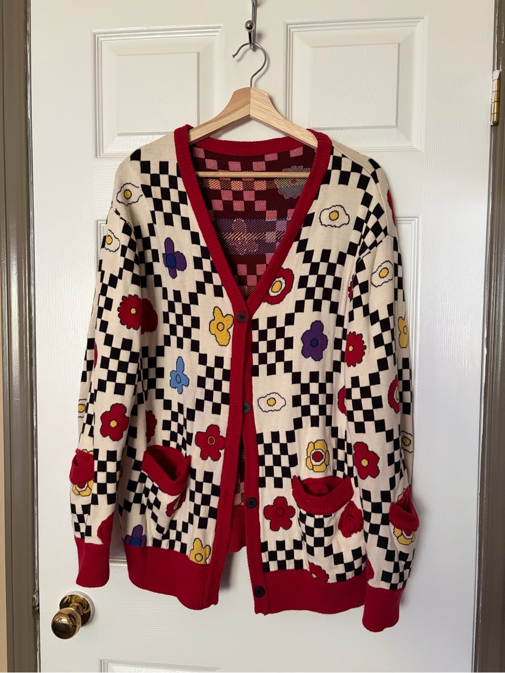 Checker Knit Cardigan Sweater - Picture 1 of 2